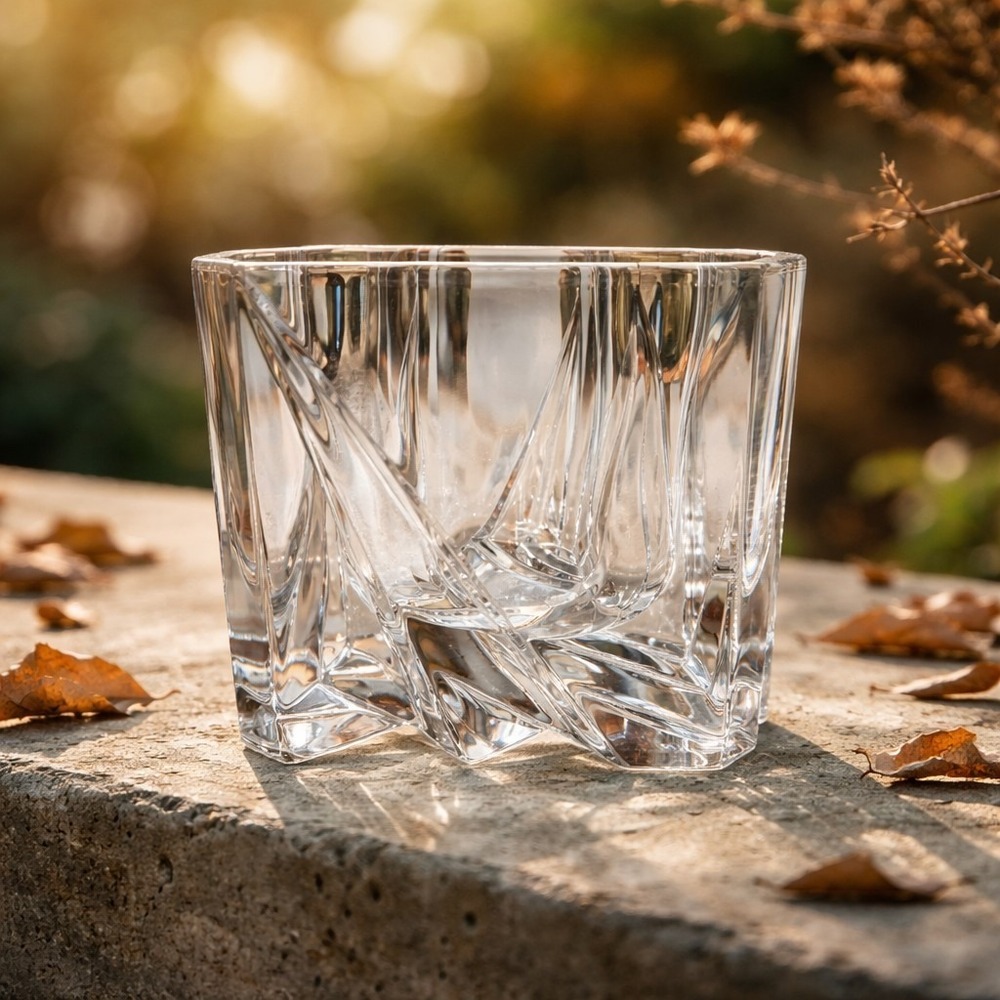 Mikasa Lead Crystal Square Tea Lite Candle Holder Geometric Design